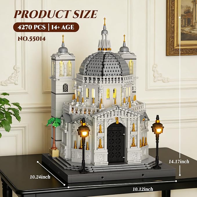 Reobrix Venice Church Building Block Sets for Adults with Lights 55014, Landmark Architecture Venice Santa Maria Della Salute Church Model, Collectible Italy Landmark Building Toy for Adullt (4270PCS)