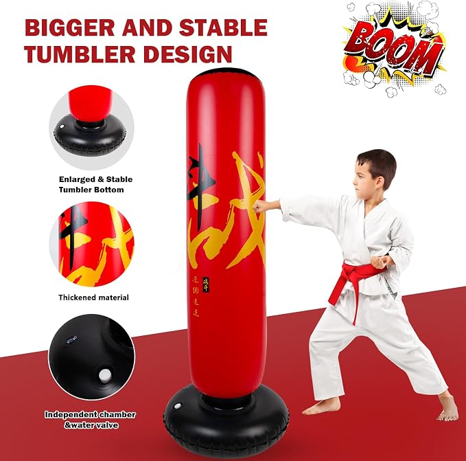 Onirii Kids Inflatable Punching Bag | Large Stable Kids Inflatable Boxing Bag Toy Set with Gloves for Boys & Girls Age 3-12 for Taekwondo,MMA and Practicing Karate