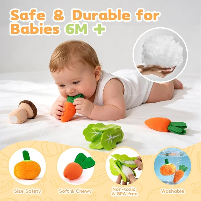 Jollybaby Baby Toys 6-12 Months - Vegetables Garden Plant Plush 11PCS - 6 Month Old Toys Montessori Sensory Toy Mushroom Carrot Boy Girl Gifts Toddler Easter Basket Stuffers