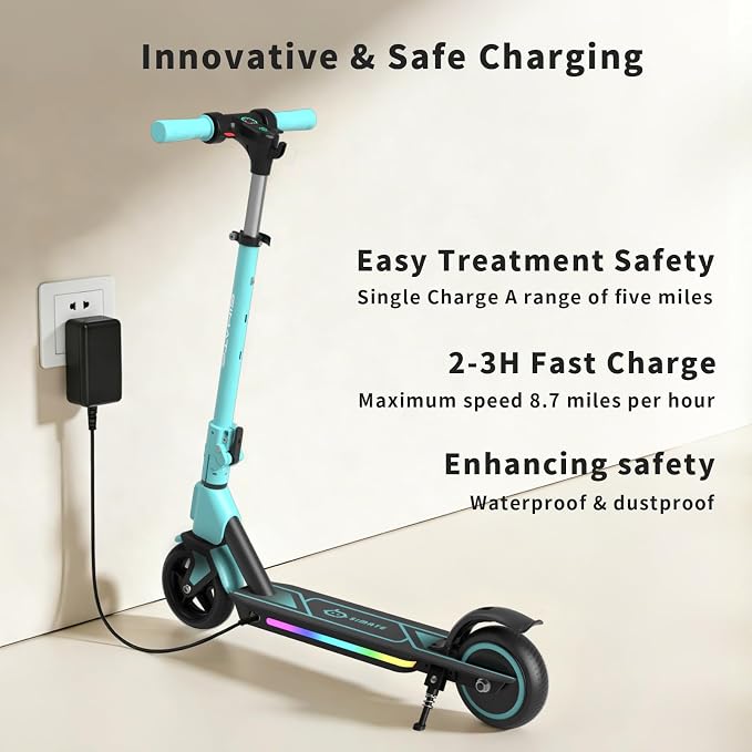 SIMATE Electric Scooter for Kids Ages 6-14, 3 Adjustable Heights 34"/37"/39", LED Display & Colorful Lights, Foldable Kids Electric Scooter, 8.7 MPH Safe Speed, Gifts for Boys Girls