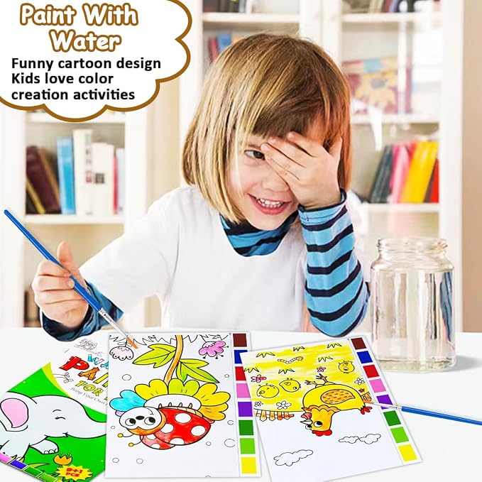 JZILU Watercolor Coloring Book for Kids, Paint with Water- Magic Paint Set Water Painting Book for Toddlers- Arts and Crafts Kit for Girls Boys Travel Activities -Stocking Stuffers for Kids