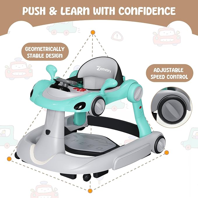 6-in-1 Foldable Baby Walker Activity Center Bouncer Rocker 6-18 Months
