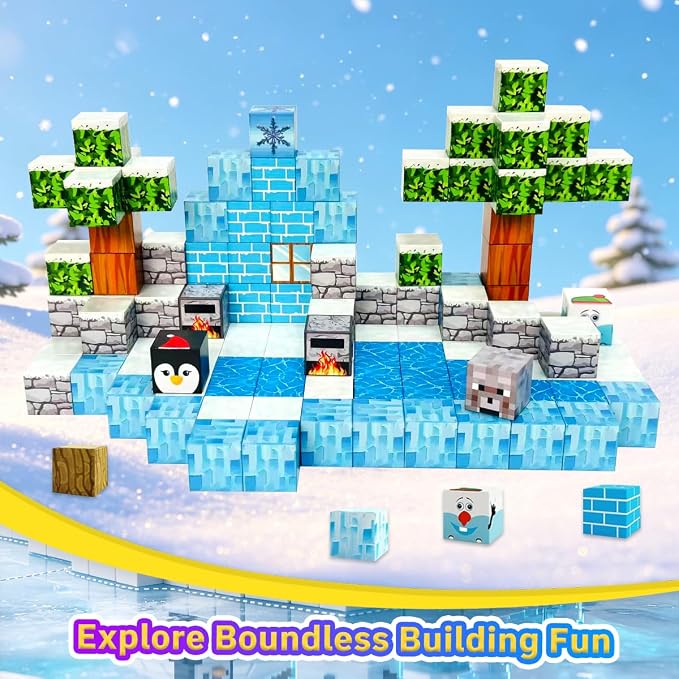 Ice Castle Magnetic Cubes 100PCS - Frozen Kingdom Themed Magnetic Blocks Set for Kids Ages 3+, STEM 3D Magnet Tiles Educational Construction Toys Sensory Montessori Stacking Blocks Gifts Girls Boys