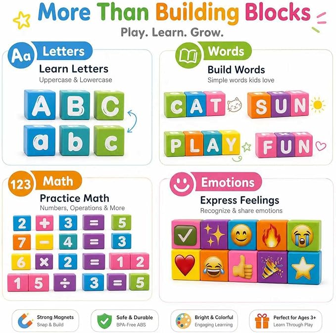 Magnetic Letters Blocks Alphabet & Numbers Blocks ABC Learning Toys for Kids Preschool Educational Kit Alphabet Magnets Birthday Gifts for Boys Girls 3+