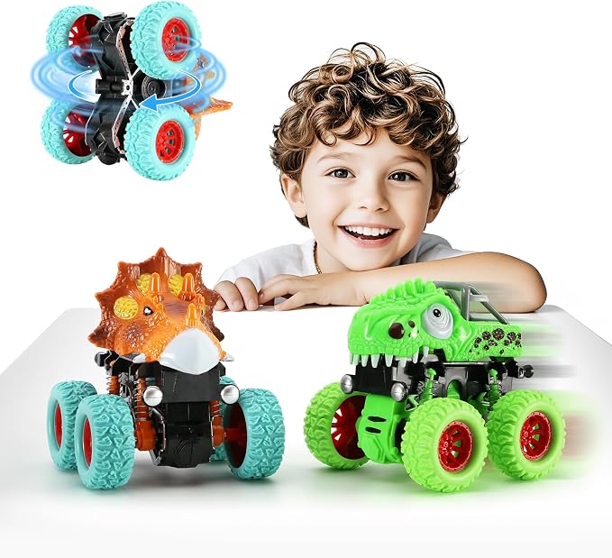 Dinosaur Monster Truck Toys for 3 4 5 Year Old Boys, 2 Pack with 6 Mini Dinosaur Figures, Monster Trucks for Boys Ages 3-4-5-7, Toys for Kids 3-5 Years Birthday /Christmas