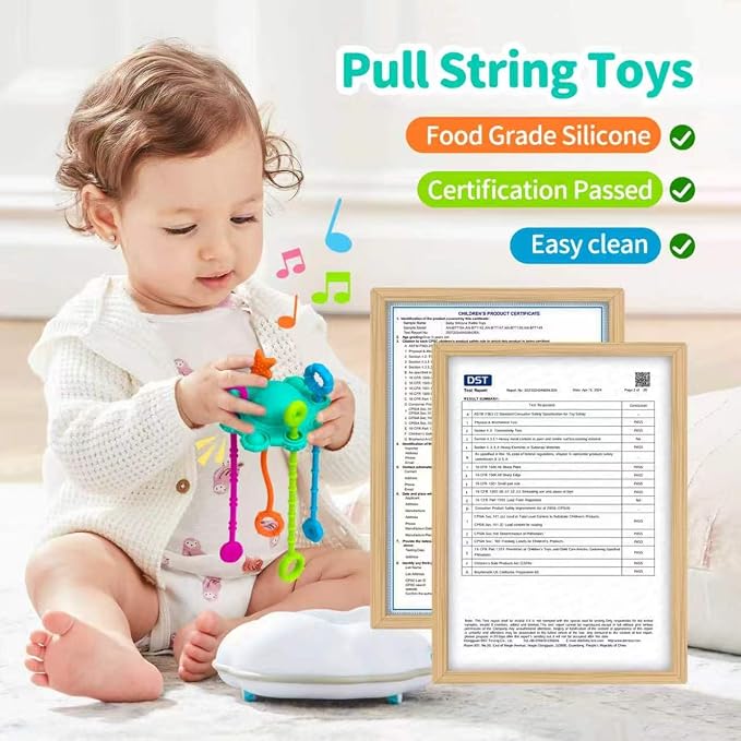 Montessori Pull String Toy Silicone Travel Toy | Food Grade Silicone Early Development Toy, Fine Motor Skills Sensory Toys, Montesorri Gifts (Spearmint)