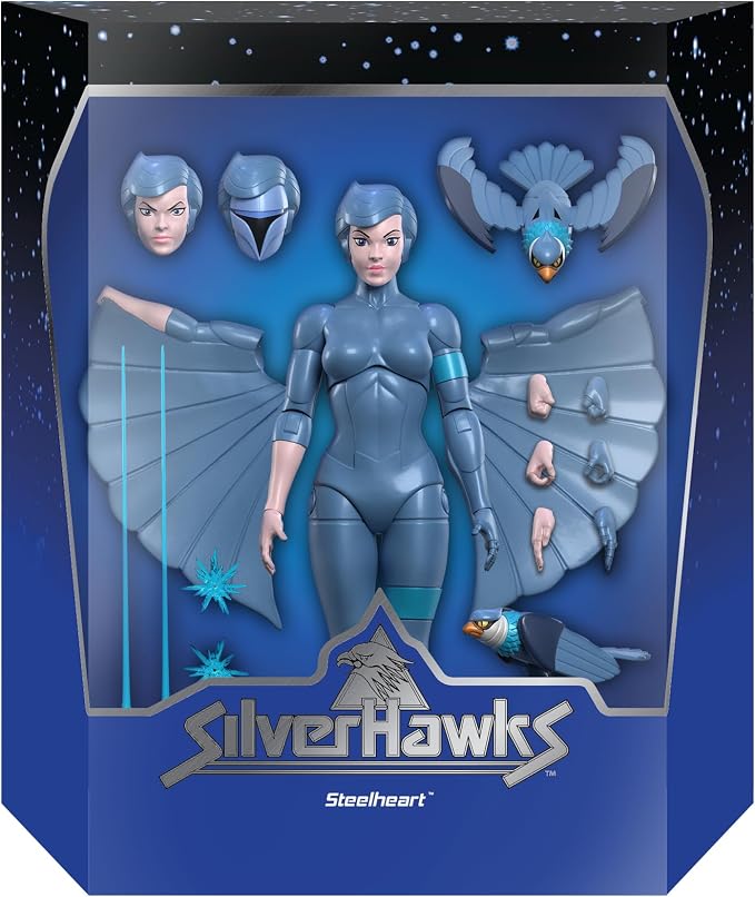 Super7 ULTIMATES! SilverHawks Steelheart - 7" SilverHawks Action Figure with Accessories Classic Cartoon Collectibles and Retro Toys