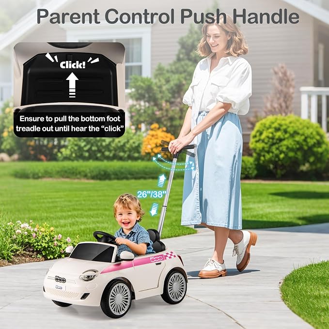 Licensed Fiat 500 Ride on Push Car by INFANS, 3 in 1 Baby Stroller Sliding Walking Car with Retractable Footrest, Parent Control Handle, Horn, Foot-to-Floor Toys for Kids Toddlers 18 Month+ (White)