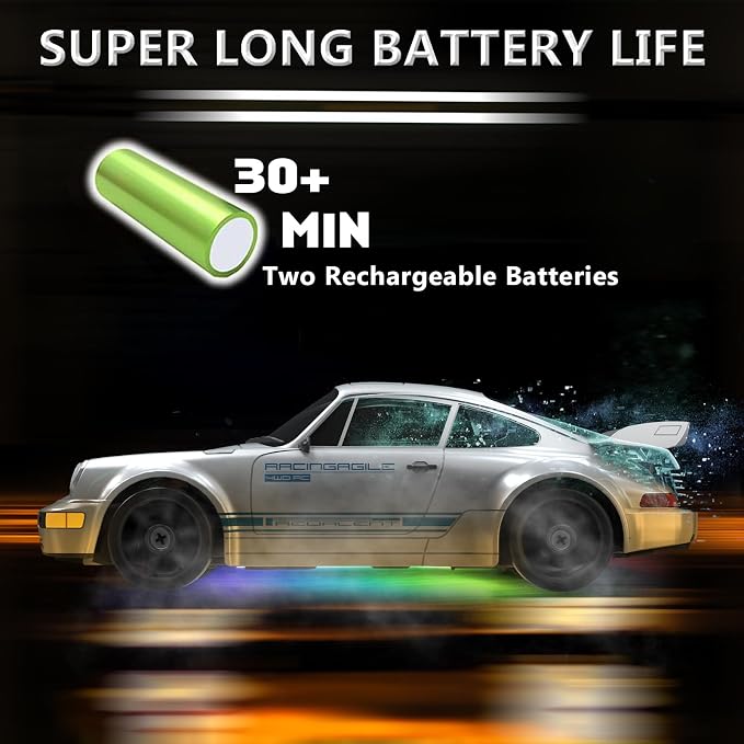 RC Drift Car 1:24 Remote Control Car 4WD 15KM/H High Speed Racing Sport Car with LED Lights RC Cars Toy for Kids Boys Girls Adults Gifts Birthday Christmas Rechargeable Batteries