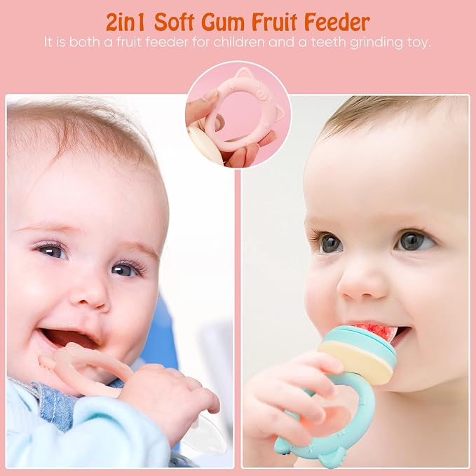 Baby Solids/Frozen Fruit Feeder Pacifier, Infant Teether Toy 4M+, BPA-Free Silicone Pouch & Nipple, Safely Introduce Solids, Teething Relief, 2-Pack