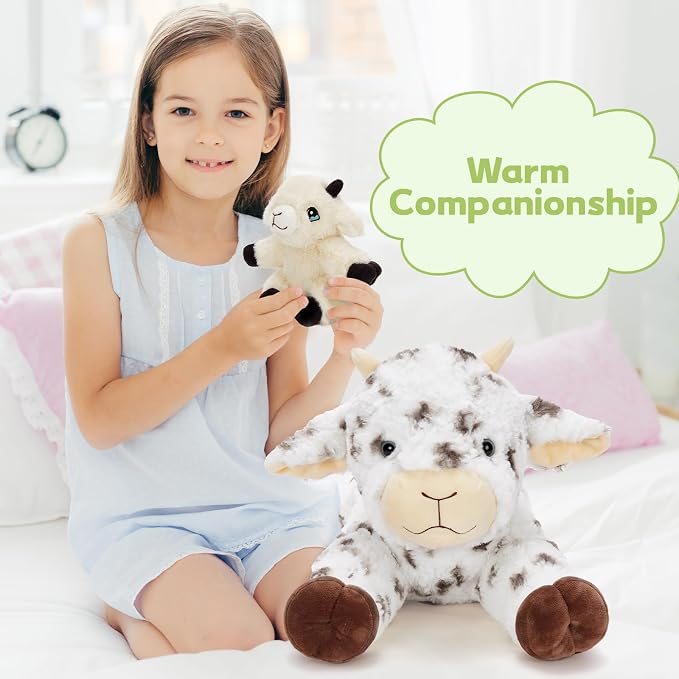 Tezituor Large Lamb Stuffed Animal Toys Sets, 22 Inch Mommy Spot Lamb Plush with 3 Cute Babies in Zippered Tummy,Soft Cuddly 4Pcs Sheep Stuffy,Farm Goat Plushie Gifts for Christmas Birthday Easter