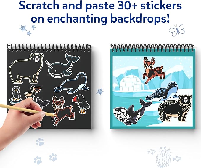 Skillmatics Scratch Art Book for Kids - Animals, Craft Kits & Supplies, 30+ Scratch Stickers, Travel Toys, DIY Kit, Gifts for Boys & Girls Ages 3, 4, 5, 6, 7, 8