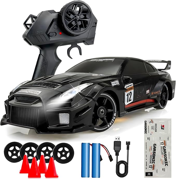 HTURCCOP 1:24 RC Drift 2.4GHz with LED Light Race Car Toys for Boys and Girls Aged 6+ Speed Adjustable up to 23Km/H, High-Speed RC Racing Cars Toy Gift for Boys & Girls (Black)