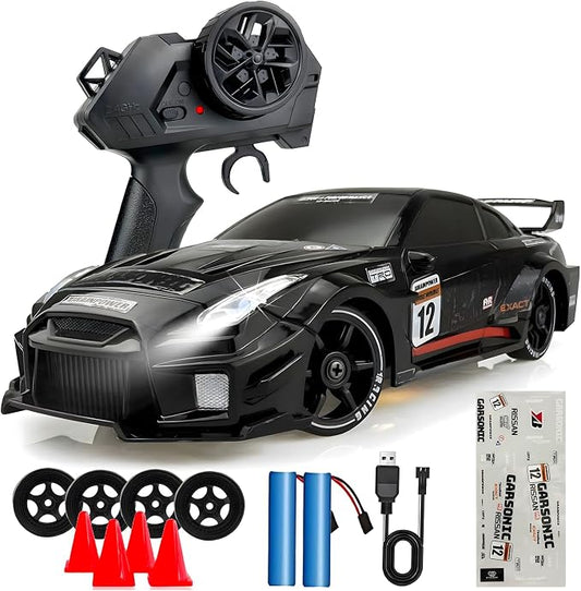 HTURCCOP 1:24 RC Drift 2.4GHz with LED Light Race Car Toys for Boys and Girls Aged 6+ Speed Adjustable up to 23Km/H, High-Speed RC Racing Cars Toy Gift for Boys & Girls (Black)