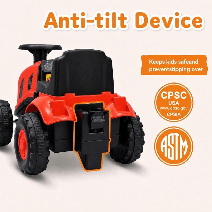 Kids Ride on Tractor, 2 in 1 Foot to Floor Push Car w/Detachable Trailer, Horn, Rake & Shovel, No Power Sliding Toy Gift for Toddlers, Outdoor Ride on Construction Vehicle (Red)