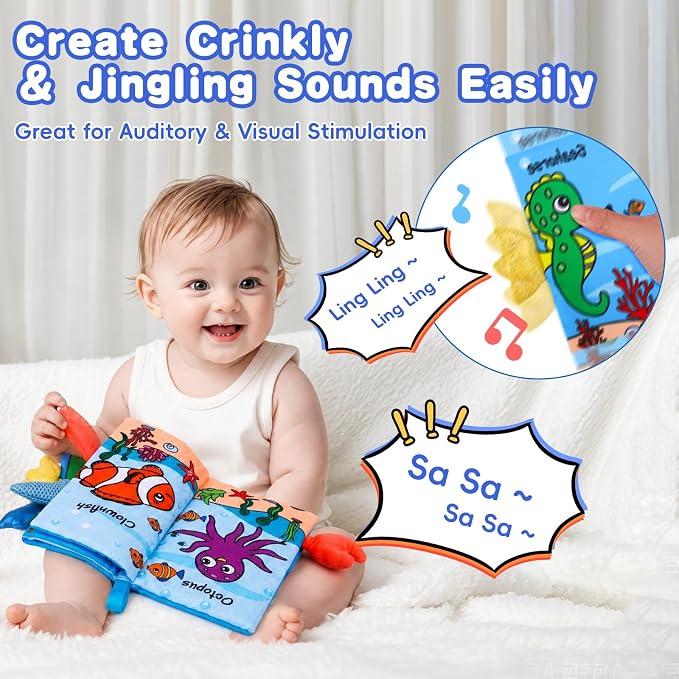 2PCS Baby Books Toys 0-6 Months Infant Tummy Time Sensory Travel Toys 3 4 5 6 Month Crinkle Touch Feel Busy Soft Book for Babies 0-3 3-6 6-12 Months Newborn Essentials Must Haves Boy Girl Shower Gifts