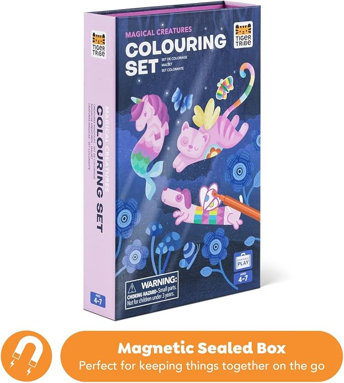 Tiger Tribe Coloring Set - Magical Creatures, Activity Set for Kids, incl. Stickers & Markers Portable Storage Box, Perfect for Travel, Great Gift