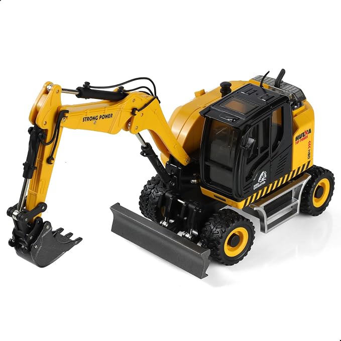 Excavator Toy, 1:50 Diecast Realistic Construction Vehicle with Movable Metal Arm, Durable Rubber Tires, Ideal Sand Toy Gift for Boys