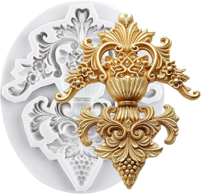 Baroque Relief Flower Polymer Clay Molds Baroque Curlicues Scroll Lace Silicone Mold for DIY Crafts Epoxy Resin Casting Air Dry Polymer Clay Plaster Jewelry Making