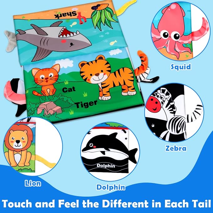 Tummy Time Toys - Baby Mirror Infant Toys Infant Toy with Cloth Book - Black and White High Contrast Baby Toys for Newborn - Montessori Sensory Toy 0 2 3 4 5 6-12 Months Babies Boy Girl Shower Gifts