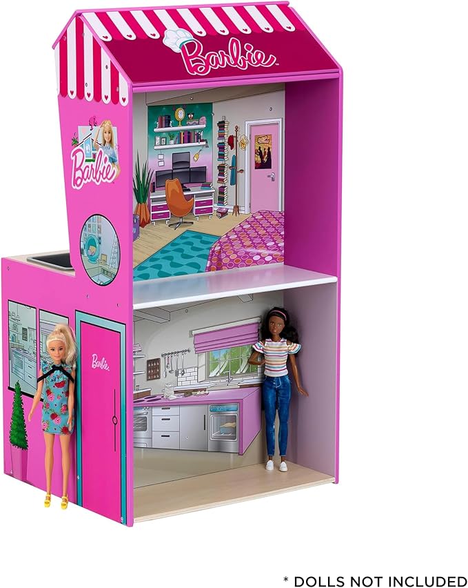 Klein Theo 2 in 1 Barbie Wooden and Metal Toy Kitchen and Dollhouse with Pretend Washing Machine and Oven for Kids Ages 3 and Up Integrated Dollhouse