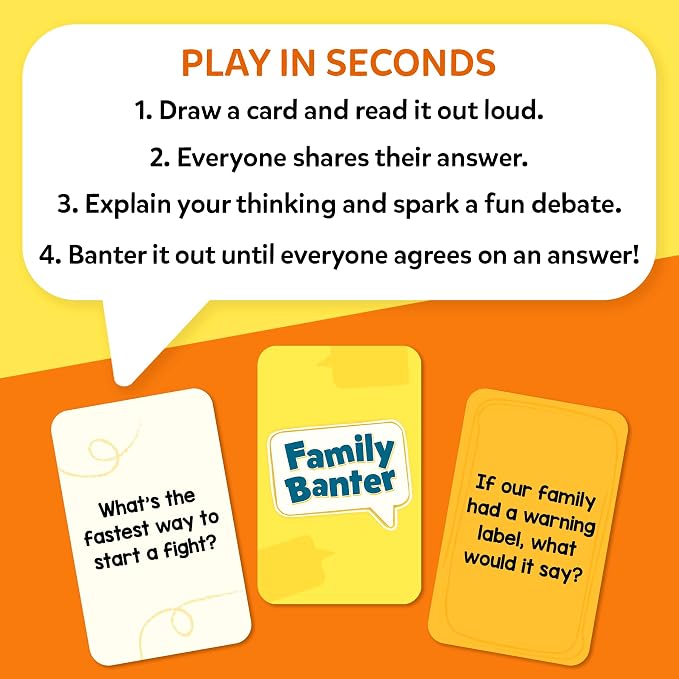Gouda Games Family Banter Card Game, Fun and Hilarious for Family Game Night, Interactive Conversation with 148 Question Cards, Travel Game for Kids Teens and Adults, Gift Ages 8, 9, 10 and Up