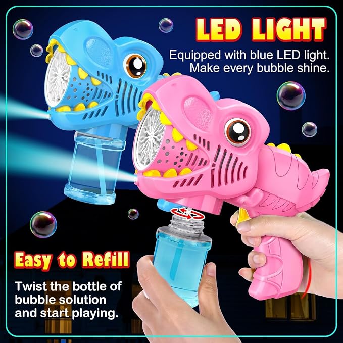 Yunaking Toys for Boys Girls Ages 4-8 - 2 Pack Bubble Machine Gun Rechargeable Dinosaur Toy Gift for 4 5 6 7 8 Boy Girl Kids Toddlers Outdoor Toys 4-6 Easter Basket Stuffers Christmas Valentines Gift
