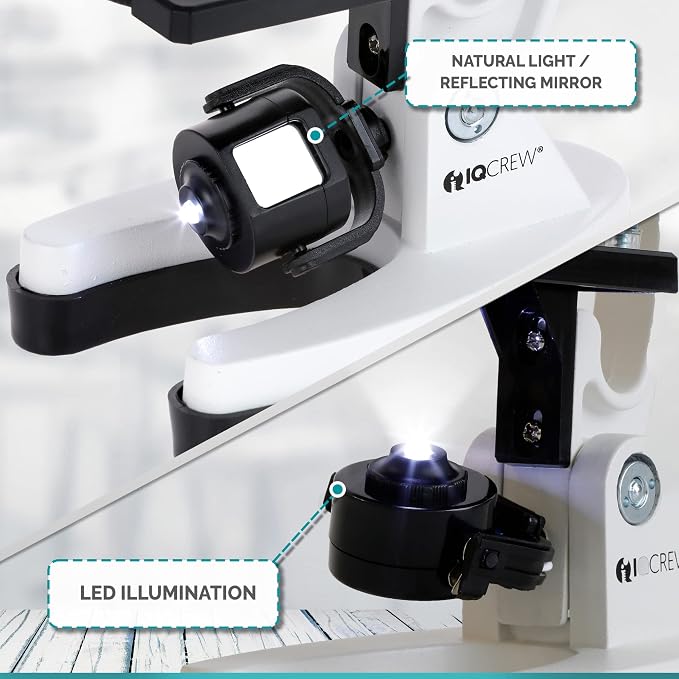 AMSCOPE-Kids 120X-1200X White Metal Arm Starter Kids Student Microscope Kit and Compact Refractor Telescope with Tripod - M30-ABS-KT2-W-TKVB1