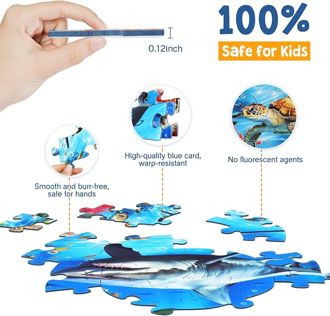 DIGOBAY Underwater Ocean Floor Puzzle for Kids Ages 4-6, Shark Toys for Boys Girls, 70 Pieces Large Jigsaw Shark Puzzles for Kids Ages 4-8, Educational Ocean Animals Toys for Birthday Christmas