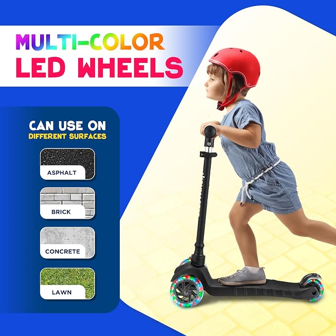 HighMaster Kids Scooter – 3 Wheel Kick Scooter for Children and Toddlers – Adjustable Handlebar with LED Wheel Lights – Indoor and Outdoor Fun