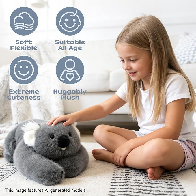 Medium Grey Koala Stuffed Animal 17INCH 0.93IB | Cute Stuffed Koala Bear Plush Pillow, Huggable Long-Arm Stuffy, Super Soft Plushies, Birthday Gifts for Kids Girls Teens