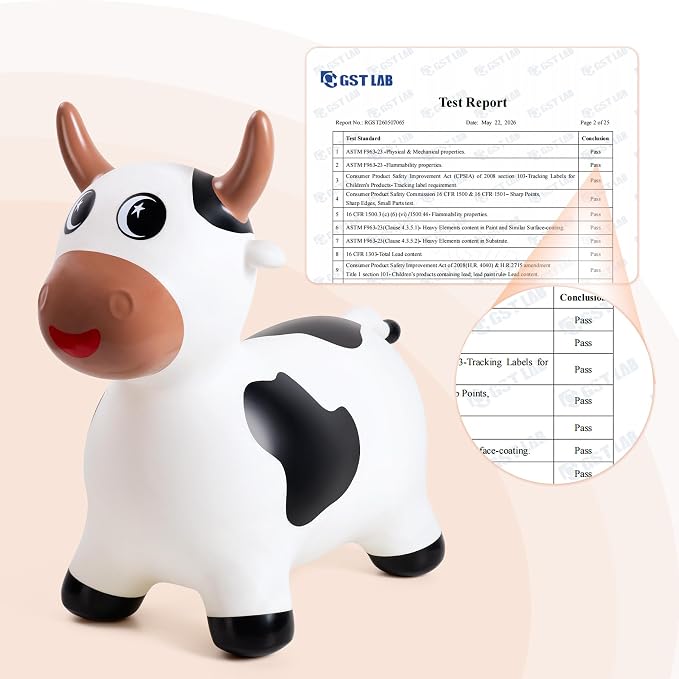 Bouncy Cow Hopper Horse for Toddlers, Bouncy Animals Hopping Toys Jumping Horse, Ride on Toys Indoor Outdoor Inflatable Birthday Gifts for Girls Boys 18 Months 2 3 4 5 6 Year Old