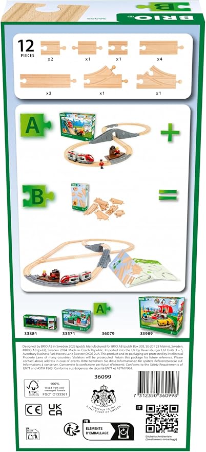 BRIO World – 36099 Starter Track Pack | 12-Piece Wooden Train Track Set for Kids Aged 3 Years Up
