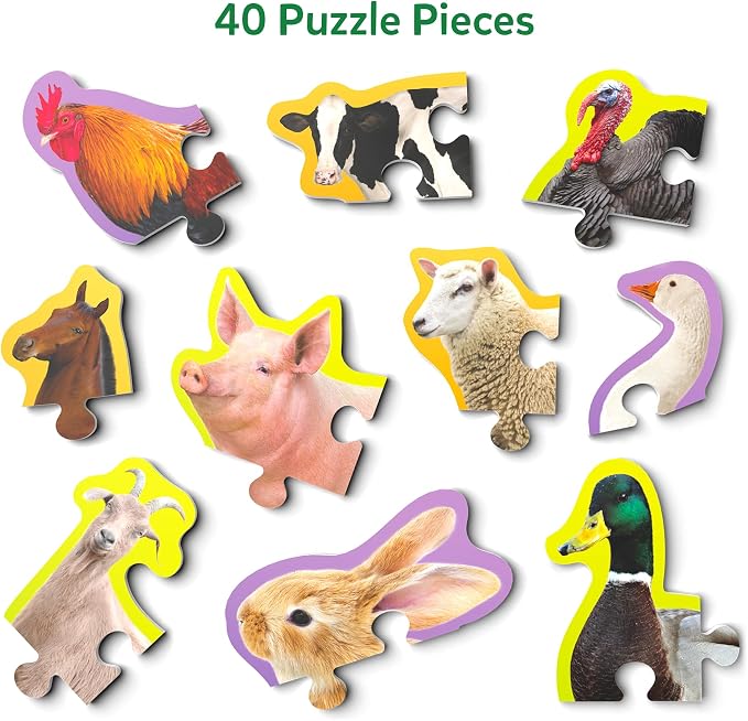 Skillmatics Step by Step Puzzles - 40 Piece Jigsaw & Toddler Puzzle, Montessori Educational Toy for Boys & Girls, Farm Animals, Travel Friendly, Gifts for Kids Ages 3, 4, 5 and Up