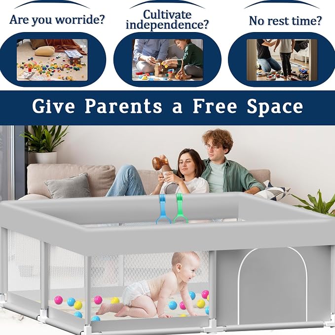 Baby Playpen with Mat 50x50 Inch, Playpen with Colorful Ball for Babies and Toddlers, Baby Play Pen Pin Indoor Play Fence (Mat and Ball Included)