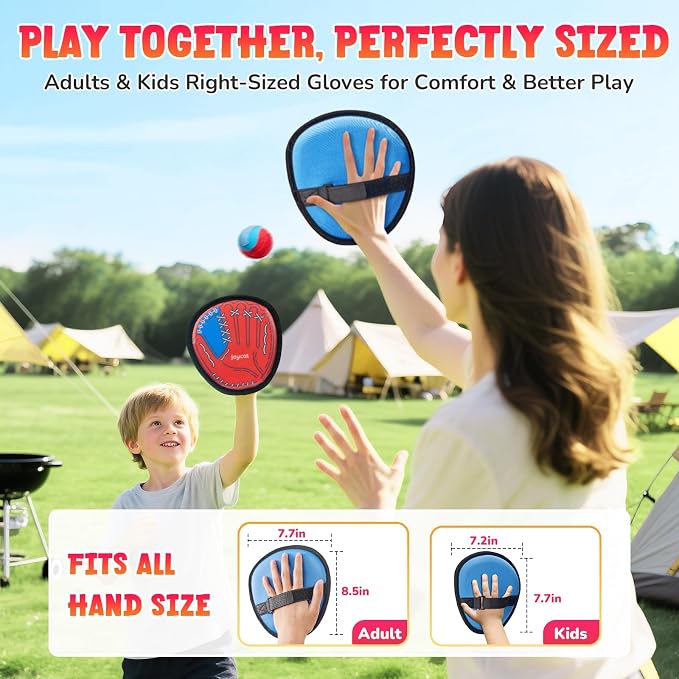 JoyCat Toss and Catch Ball Game, 2 Adult & 2 Kids Paddles Sticky Ball Set, Family Outdoor Catch Game for Beach, Backyard & Pool, Birthday Gifts for Boys Girls Ages 3+