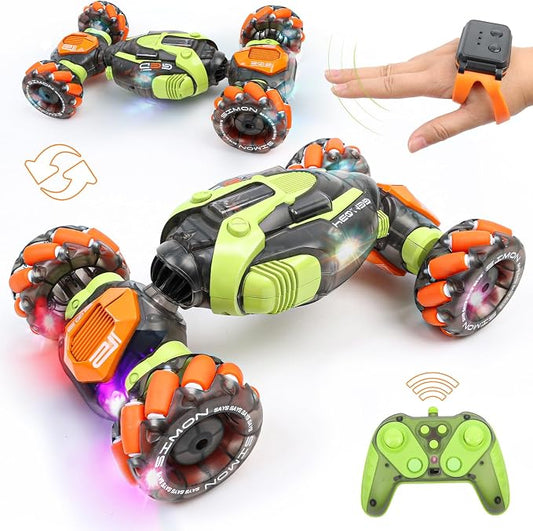 FUNiOi Gesture Sensing RC Stunt Car - Remote & Hand-Controlled Drift Toy for Kids Ages 5-7 6-8 9 10 11 12 Year Old, 4WD, Double-Sided Driving with Lights & Music