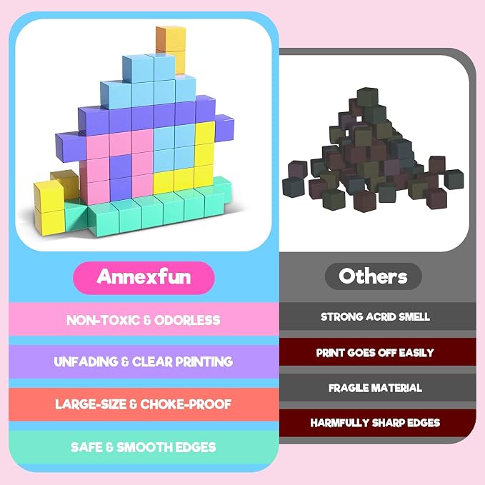 Annexfun 56 PCS Magnetic Blocks - Toddler Girl Toys,Magnetic Cubes Building Blocks,STEM Sensory Autism Toys for Kids Ages 3+ Boys & Girls Birthday Gifts - Classroom Must Haves for Kids