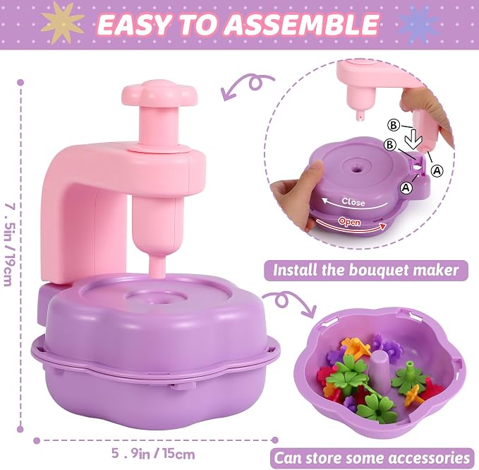DAISRED Flower Craft Kits Toys for Kids, Arts and Crafts for Girls Ages 4-6-8, DIY Flower Making Kit for Kids, Art Craft Activity Toys, Birthday Gifts for 4 5 6 7 8 9 Year Old Girls Boys