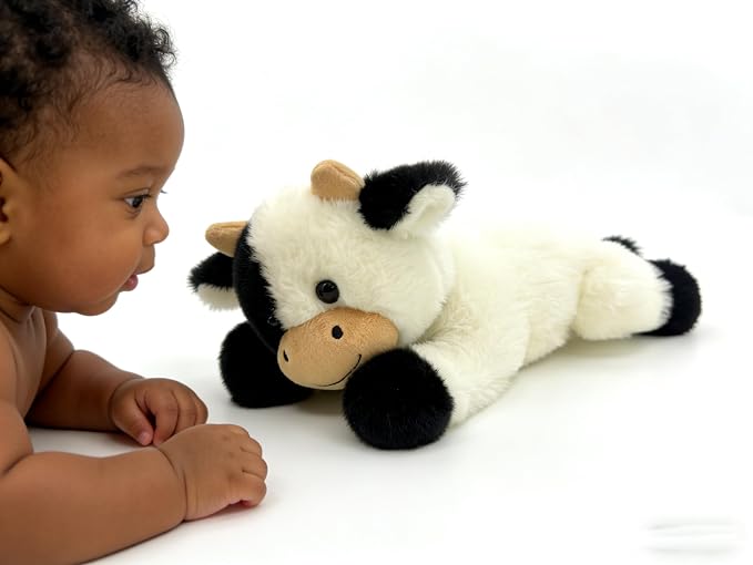 YUKOUQIAN Cute Cow Plush Stuffed Animal Doll Toy 10 inch for Girls Boys (pa Cow Black White)