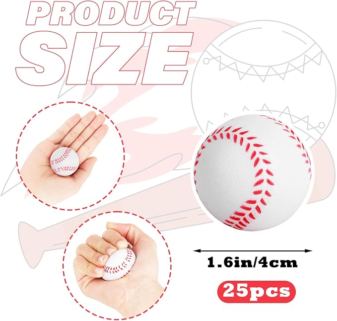Hooqict Baseball Stress Ball 25 Pack Mini Baseballs Small Foam Sports Ball Stress Relief Squeeze Toy for Kids Sports Birthday Party Supplies Classroom Goodie Bag Stuffers