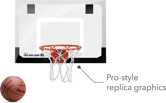 SKLZ Pro Mini Indoor Basketball Hoop with Ball, Over the Door, Shatter-Proof Backboard, Spring-Action Break-Away Steel Rim, Great for Home, Dorm Room, and Office