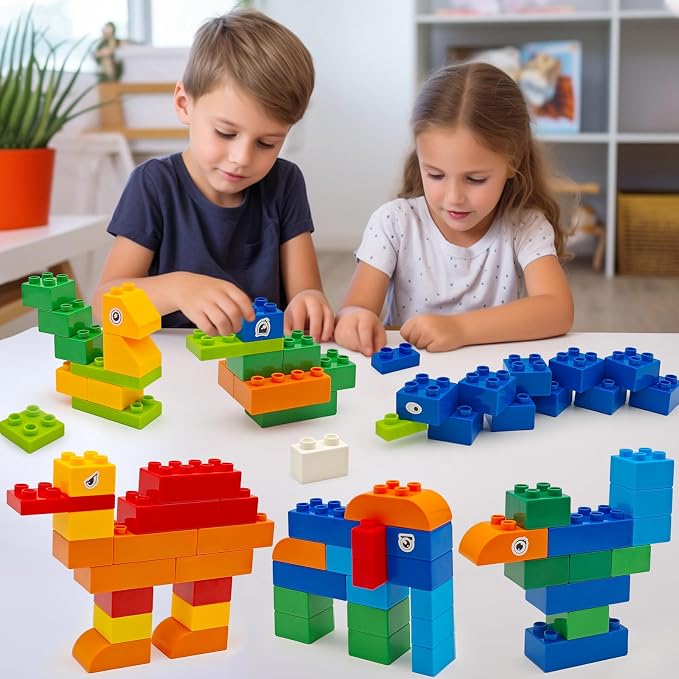 ZHX 155 PCS Classic Creative Building Blocks for Toddlers 3-5, Large Bricks with Train and Stickers, STEM Educational Preschool Toys Compatible with Major Brands with Gift Box