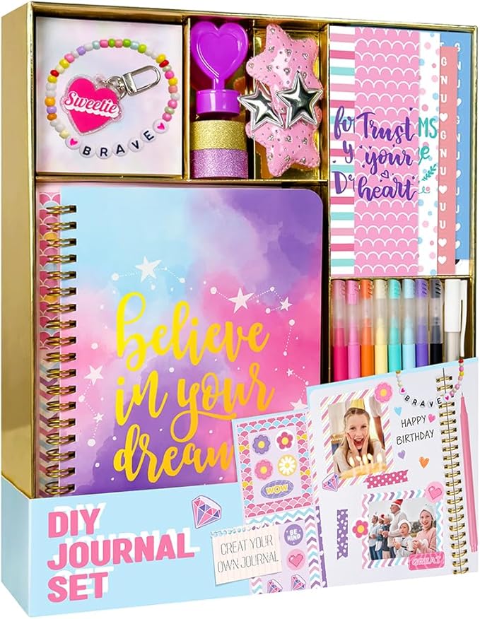 Nollh DIY Journal Kit for Girls - 200+PCS Teen Tween Girl Gifts Trendy Stuff, Stocking Stuffers, Scrapbook Supplies Stationery Set, Art Crafts Kit - Ideal Gifts for 8 9 10 11 12 13 14 Year Old Girl
