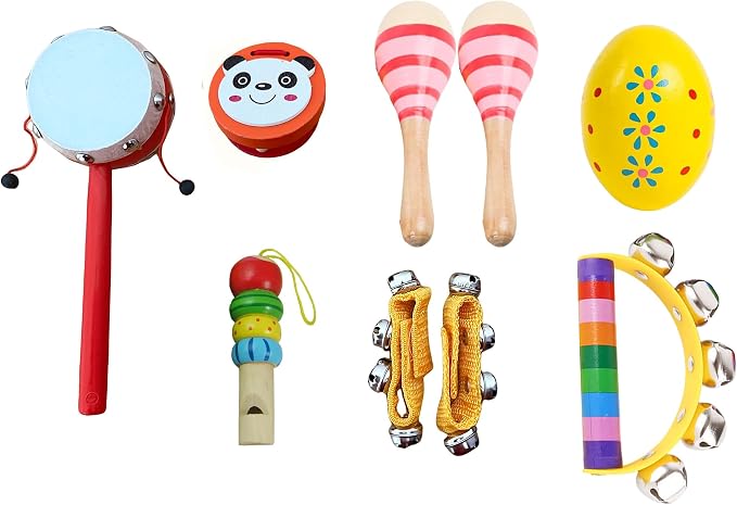 Toddler Musical Instrument, Wooden Percussion Musical Instruments Toy for Kids Toddlers, Preschool Educational Instrument Toy Set with Rattle Drum, Egg Shaker, Maracas for Boys and Girls