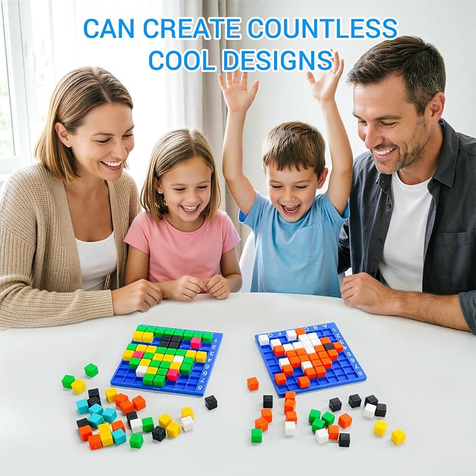 Pixel Art Kit for Kids Ages 5-8-12 – STEM Building Toy with 400+ Colorful Cubes & Challenge Cards | Fine Motor Skills, Math & Coding Activities | Educational Science Gift for Boys and Girls