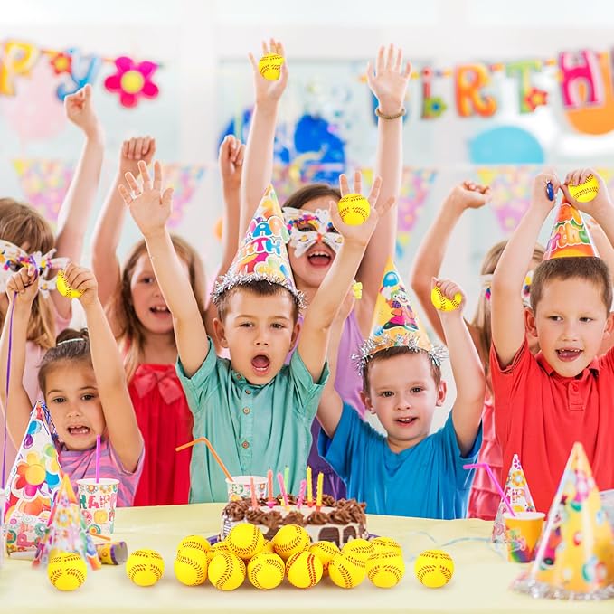 20 Pieces Mini Softball Stress Balls, Softball Foam Sports Balls Small Squeeze Anxiety Bulk Toy Ball for Kids Softball Birthday Party, School Carnival Party Supplies (Yellow)