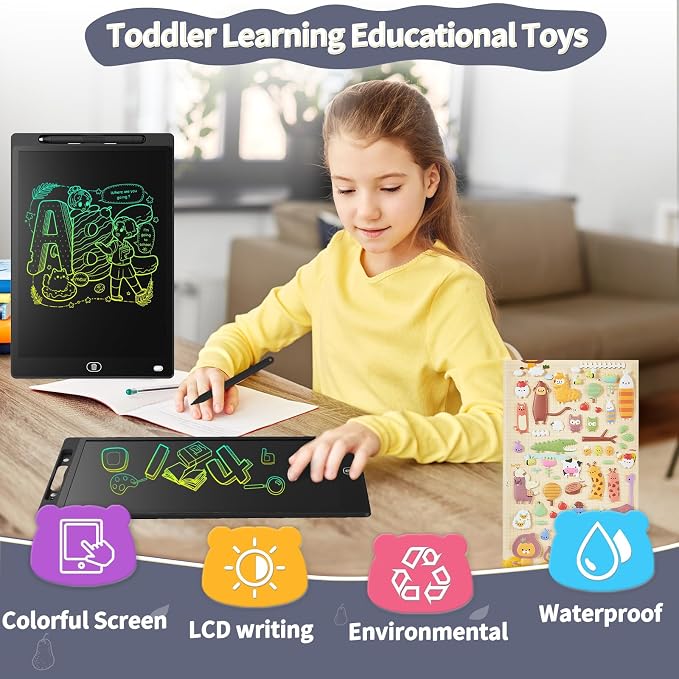 Genialba LCD Writing Board 8.5 Inches, Colourful Electronic Tablet, Portable Erasable Drawing Board, Graphic Tablet for Children's Games 3 4 5 6 7 Year Old Kid Boys Girls (Black)