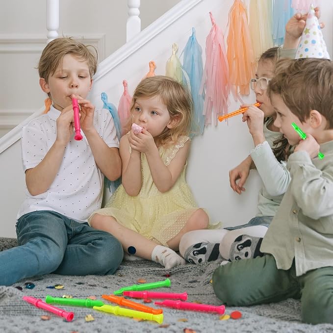 24 Pack 5.5 Inches Plastic Recorders for Kids, Mixed Color Flute Musical Instrument Toy for Party Favors, Classroom Music Education, Gift for Children，Easter Basket Stuffers, Easter Egg Fillers
