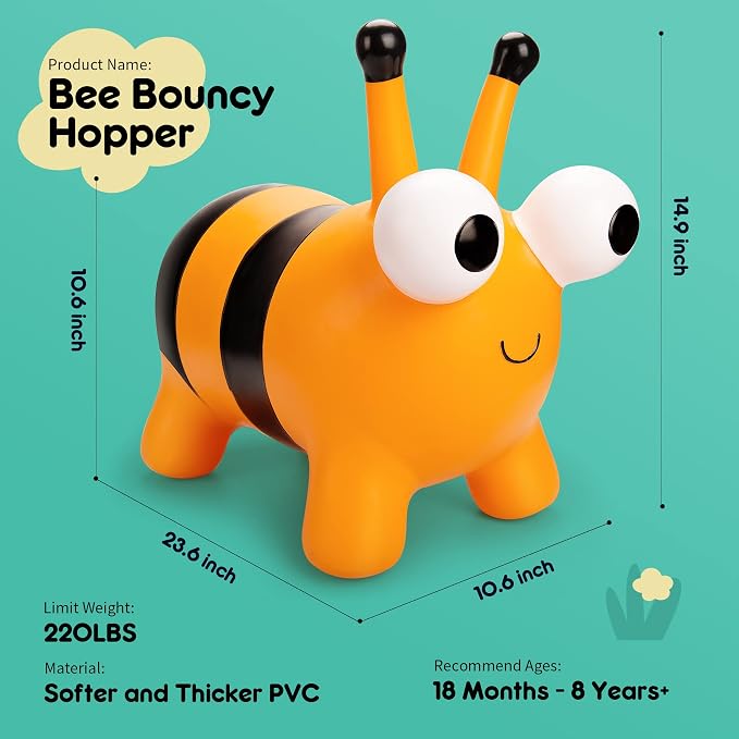 ZOOJOY Bee Bouncy Animals Hopper, Inflatable Bouncing Hopper, Outdoor Indoor Jumping Bounce Hopping Toys for Toddlers, for 18 Months 2 3 4 Year Old Kid Toddler